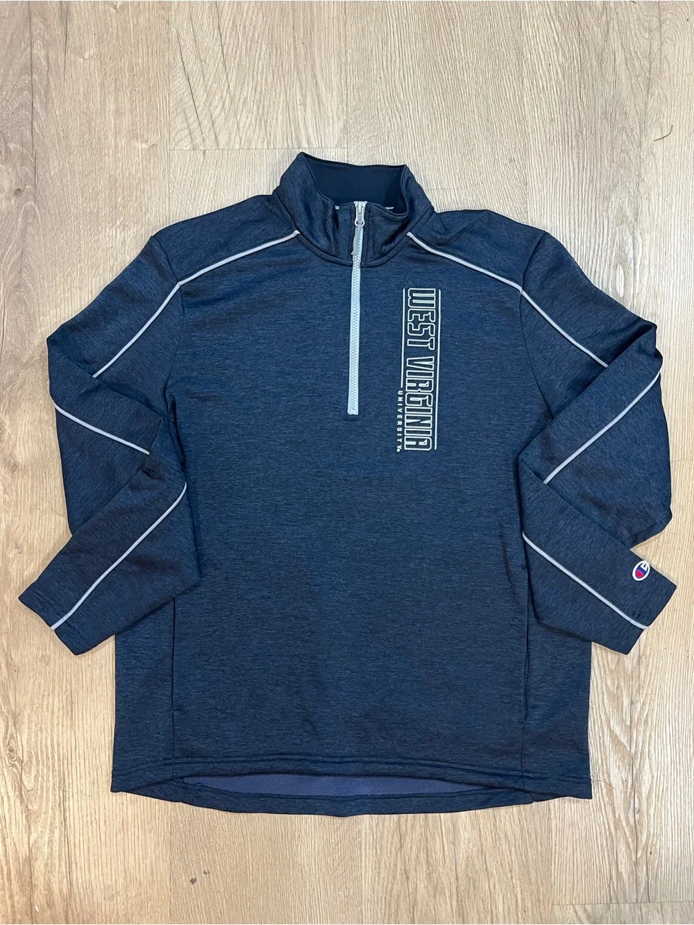 WVU Mountaineers Champion Navy Half- Zip Pullover West Virginia Chest Print